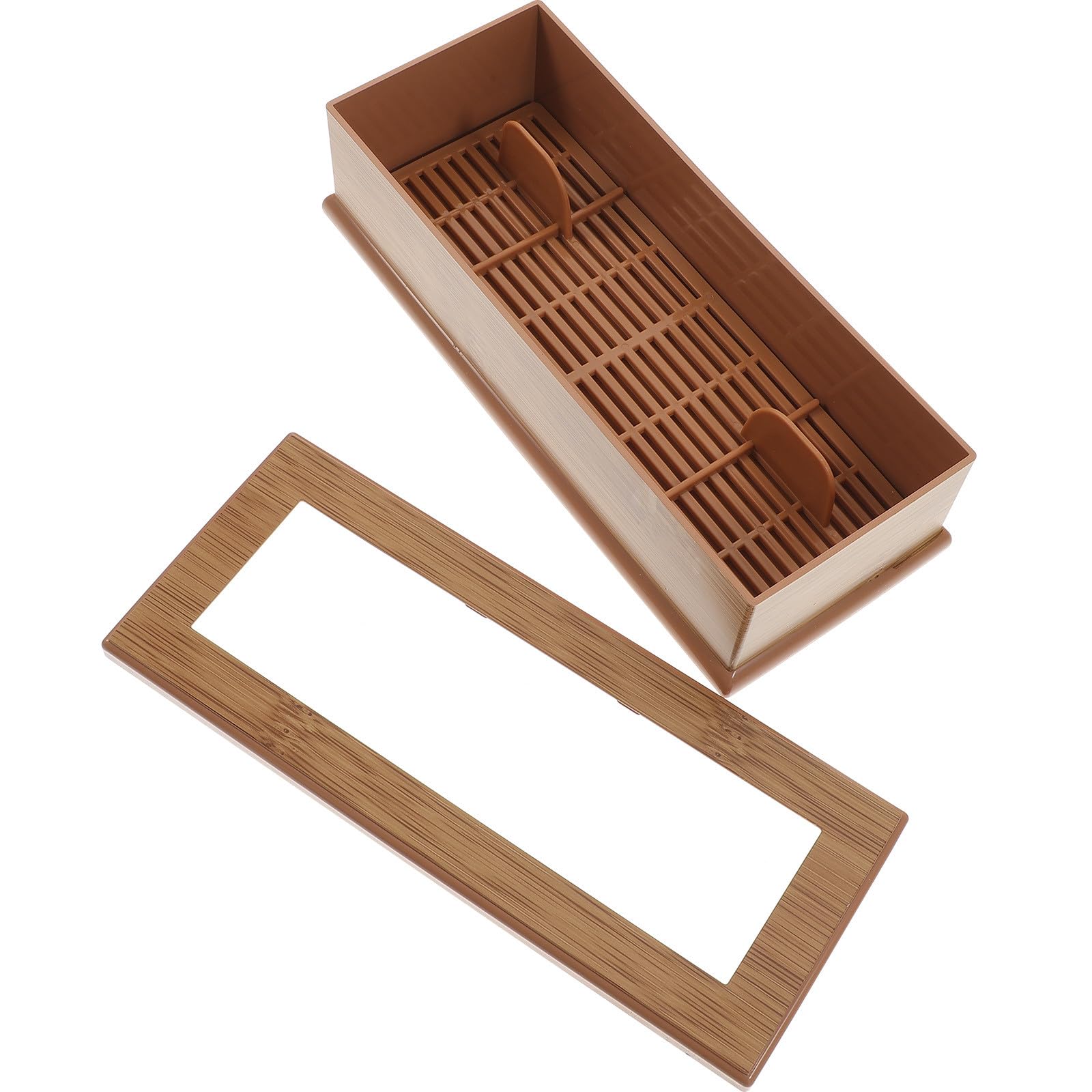 YUEKOPOU Brown PC Chopstick Organizer Box Simulated Wood Grain Kitchen Dining Flatware Storage