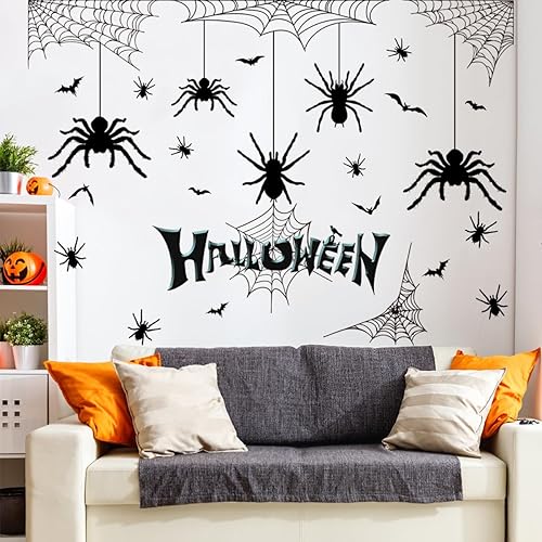 Miniatura 2 de Calcomanías de pared con patrones de telaraña de Halloween, adhesivos extraíbles para decoraciones de fiestas temáticas de miedo