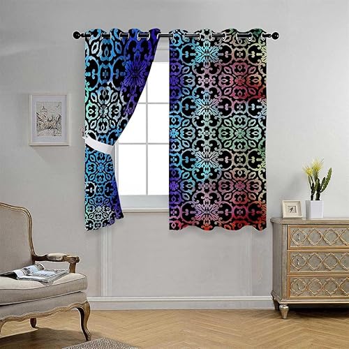 Modern Curtains Black Dark Background Geometric Doorway Curtains Cortinas para Ventanas De Cuarto 55Inch Width by 72Inch Length,2 Panels