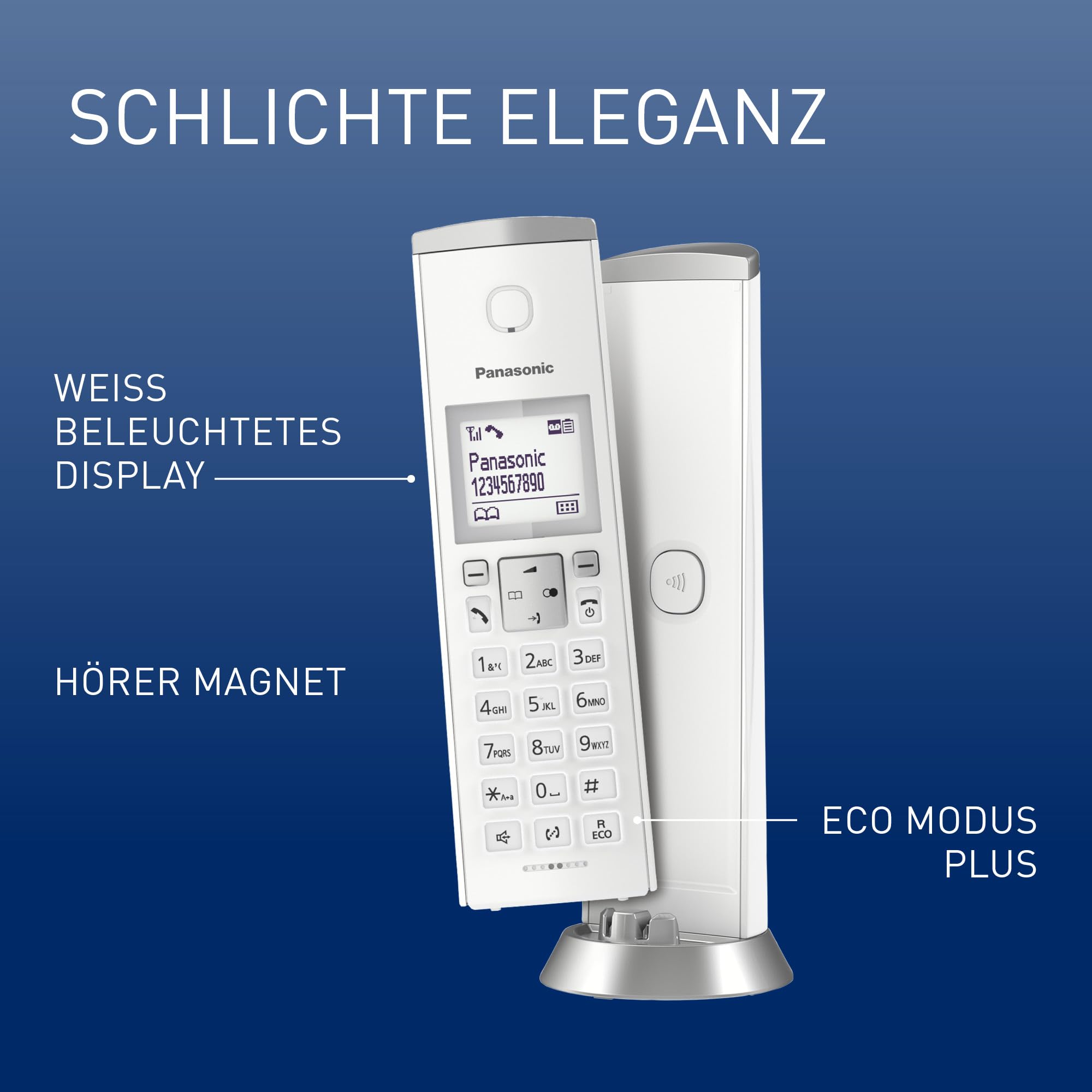 Panasonic KX-TGK220GW Design- Schnurlostelefon mit Anrufbeantworter, Station & Hörer, Freisprecheinrichtung, weißes LCD, Blockierung störender Anrufe, Hörer-Magnet, Weiß