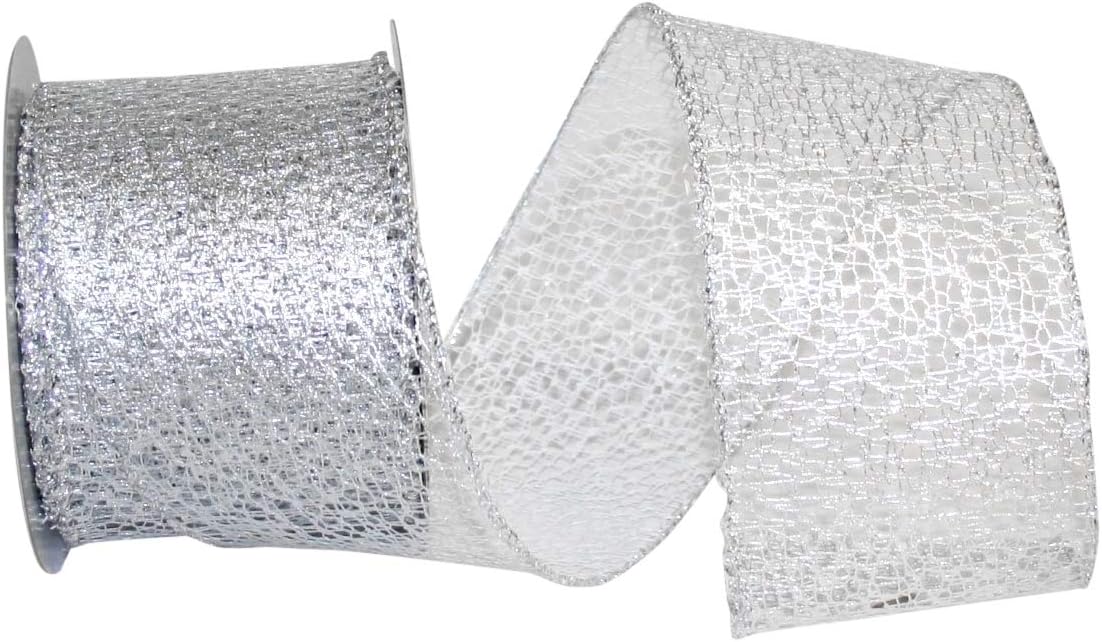 Reliant Ribbon Web Mesh Metallic Wired Edge Ribbon, 2-1/2 Inch X 10 Yards, Silver