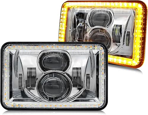 Faros delanteros LED 4x6 aprobados por DOT HiLo con luz de señal de giro ámbar DRL Conjunto de repuesto H4651 H4652 H4656 H4666 H6545 Compatible con