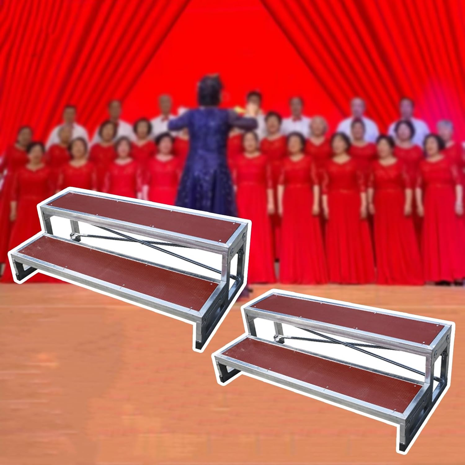 Folding Choral Stairs Stage Riser Platform Based Metal Anti-Slip Portable Multi-Level Home Theater Seating,Detachable Choir Risers - Adjustable Stage Steps (1pc/2pcs) - Durable Plywood & Ste