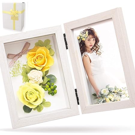 Amazon Co Jp リリスエピス Lilys Epice プリザーブドフラワー フォトフレーム 写真立て 母の日 ギフト プレゼント日本製 ホワイトフレーム レモンイエロー Pp2ye ホーム キッチン