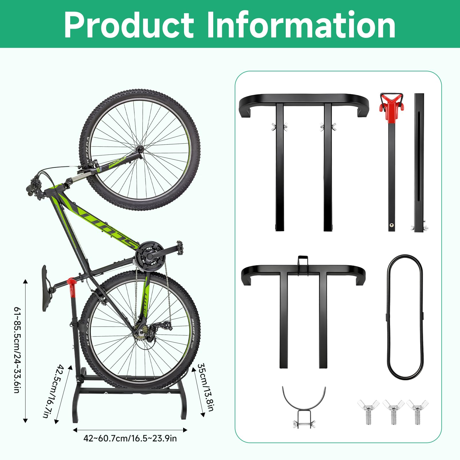 SANLIKE Vertikaler Fahrradständer verstellbare Höhe Garage Innen Außen | Freistehende Konstruktion, platzsparende Lagerung, stabiler Stand, nicht für Räder mit Korb und Schutzblech