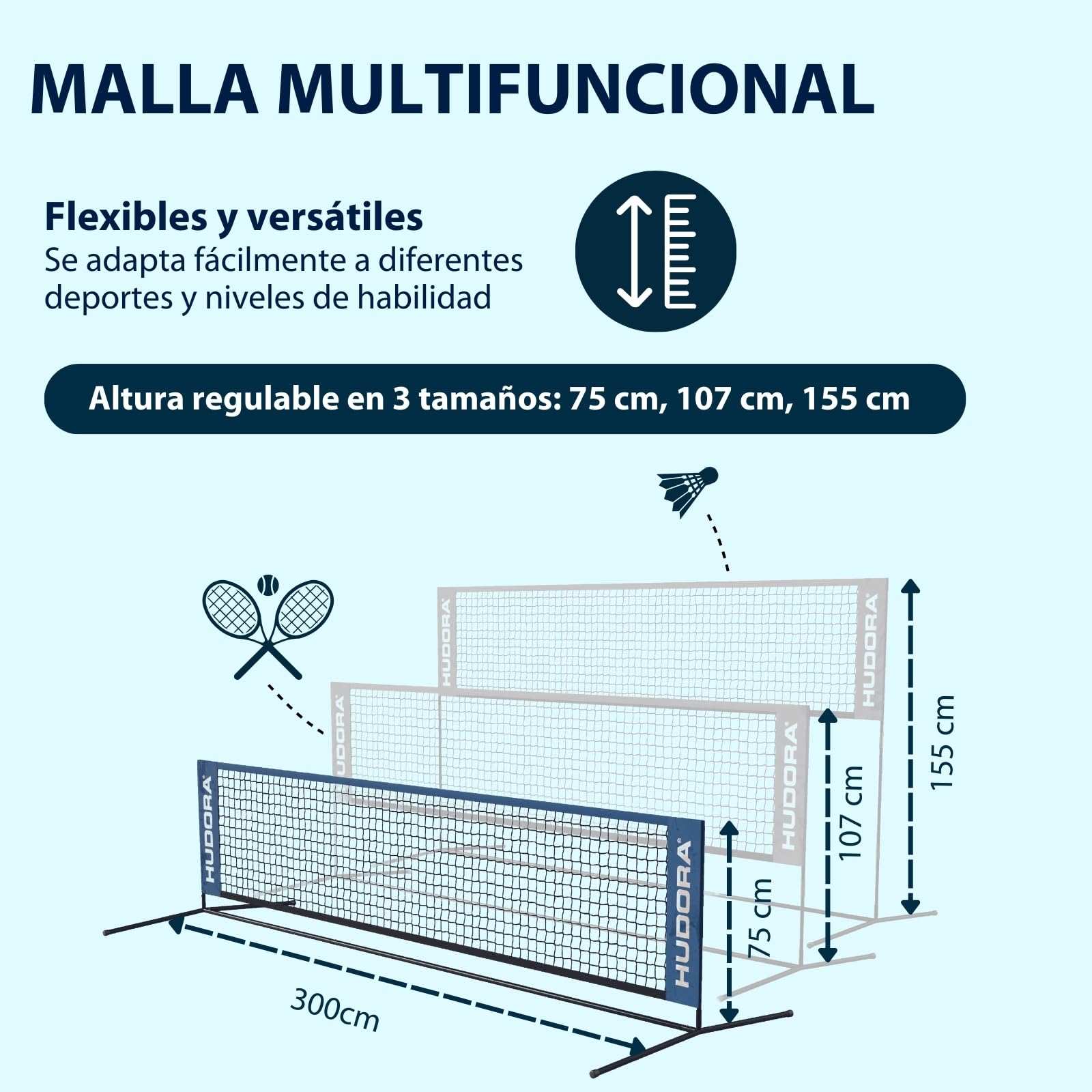 HUDORA Red Multiusos Street para Tenis y Bádminton - Exterior Regulable en Altura para Pista y Parque - Robusta e Impermeable