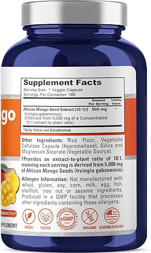 Miniatura 2 de NusaPure Extracto de mango africano 10:1, 500 mg equivalente a 5,000 mg por cápsulas vegetarianas 180 cápsulas (sin OMG, vegano)