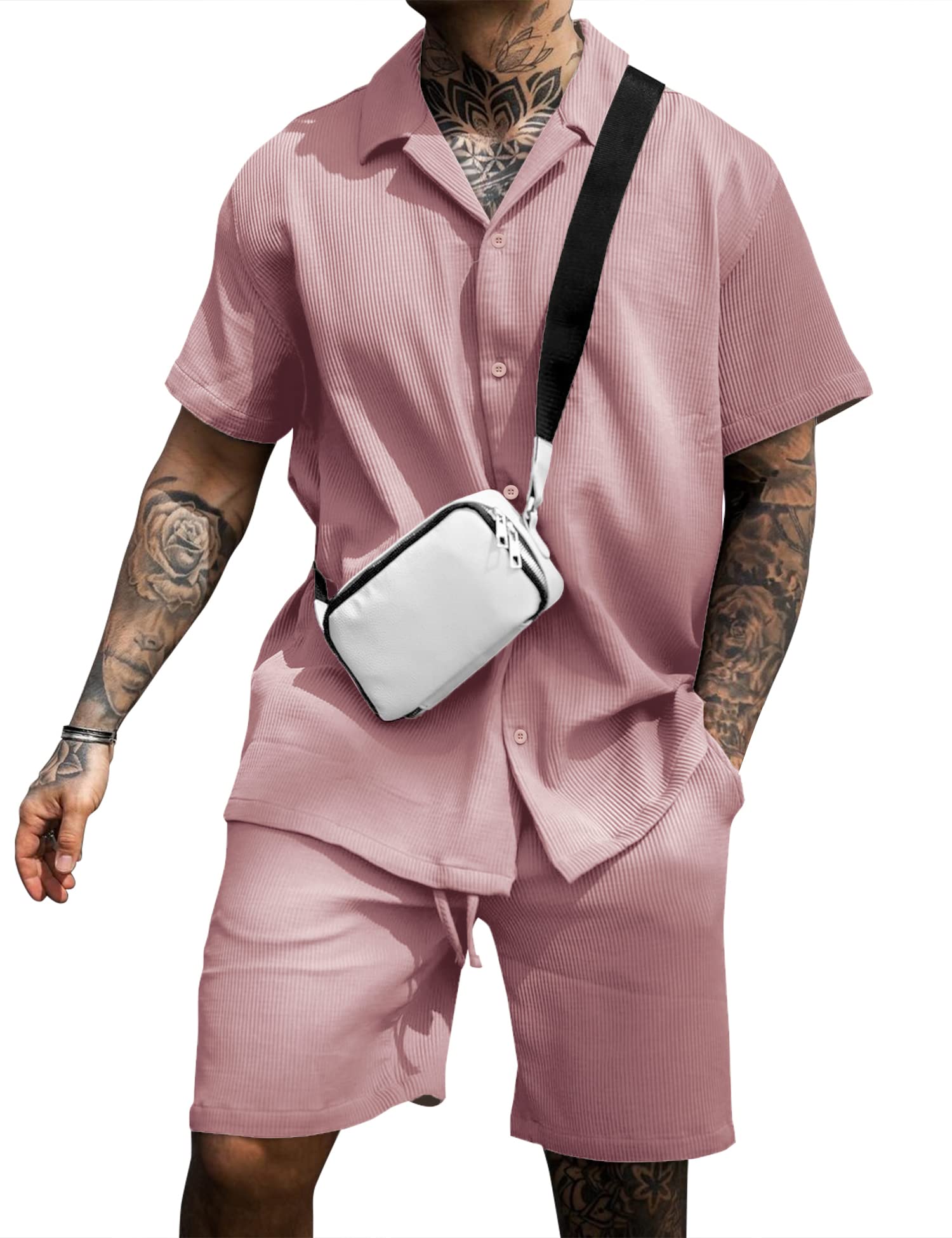 AstoSeuMen's Shirt and Shorts Set Short Sleeve Casual Button Down Summer Outfits