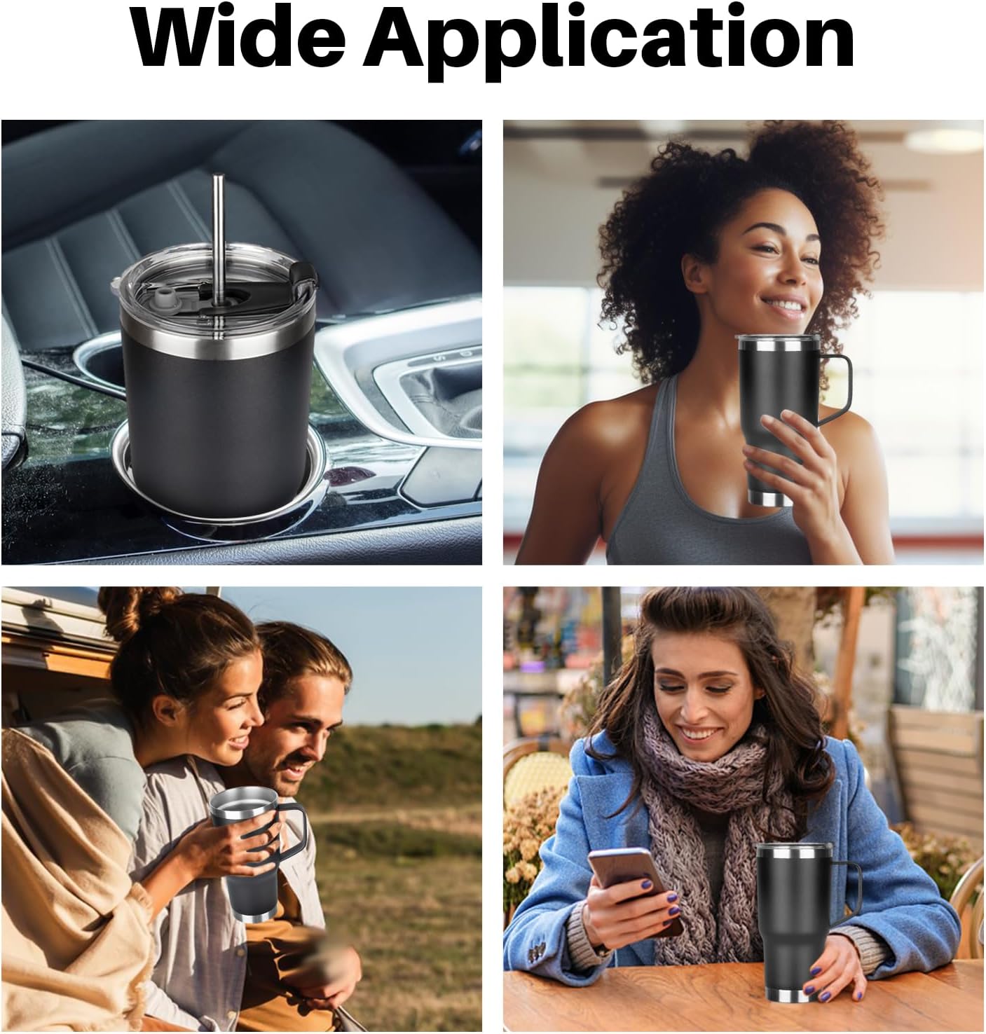 20 oz Tumbler with Handle, Stainless Steel Insulated Tumbler with Lid and Straw, Double Wall Vacuum Coffee Mug Tumbler, Insulated Coffee Thermal Cup for Cold and Hot (Black) - Image 7