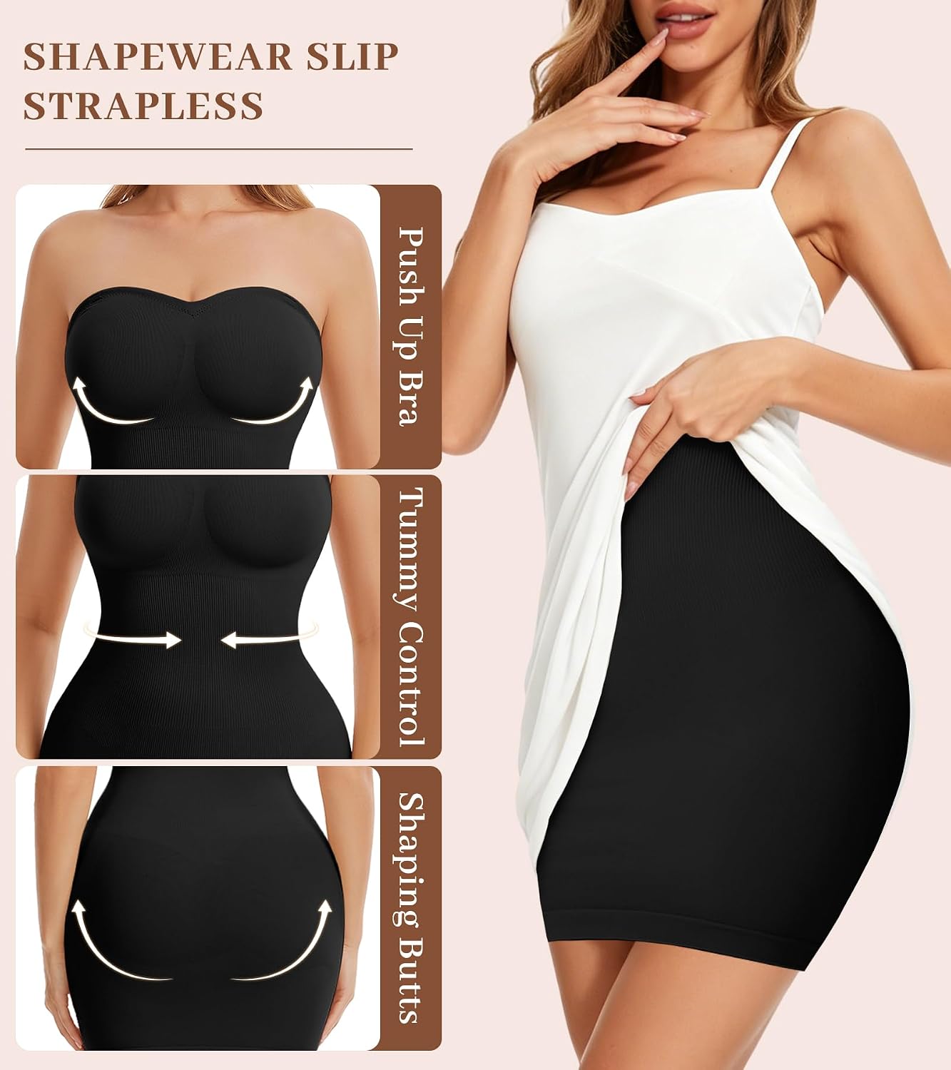 Strapless Shapewear Slip for Under Dresses Full Slips for Women Tummy Control Dress Body Shaper