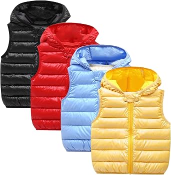Baby Girls&Boys Winter Cute High Neck Vest Lightweight Puffer Sleeveless Jacket Zip Up Hooded Vest Kids