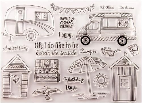 Miniatura 5 de Paraguas de playa para automóvil, juego de sellos y troqueles transparentes de silicona para hacer tarjetas, plantillas de corte para álbumes de