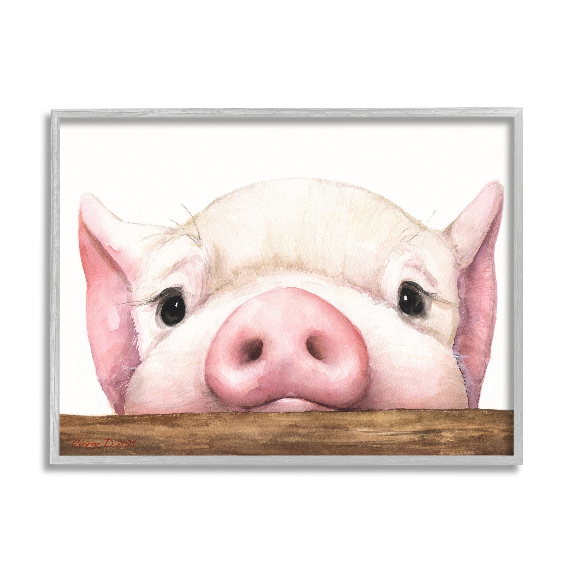 Stupell Industries Sweet Pink Pig Resting Snout Farm Animal Illustration, Design by George Dyachenko