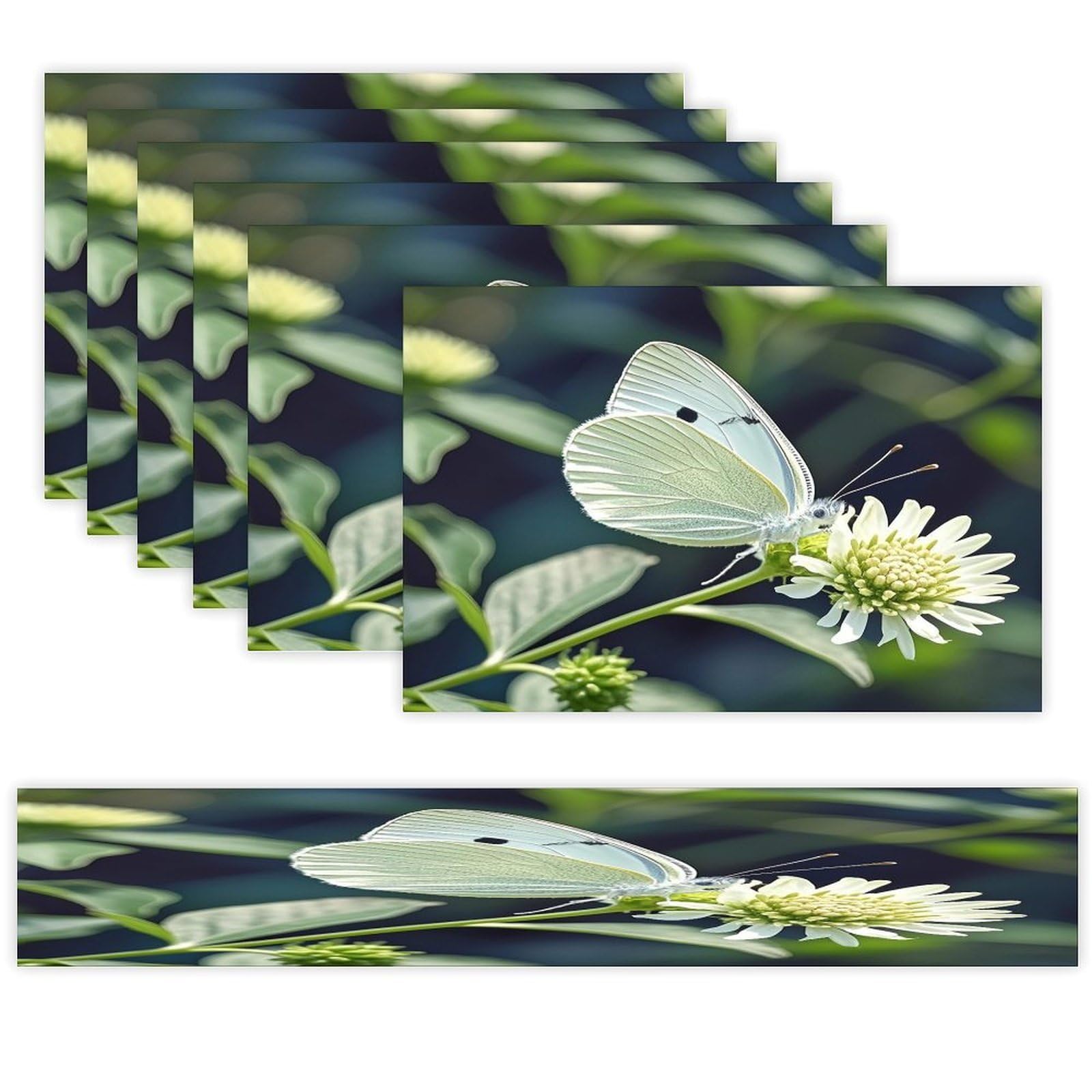 White Butterfly Table Runner and Placemats Set of 6 Heat Resistant Table Runner Place Mats Modern Cloth Table Mat Washable Linen Placemat Festive Reusable Set