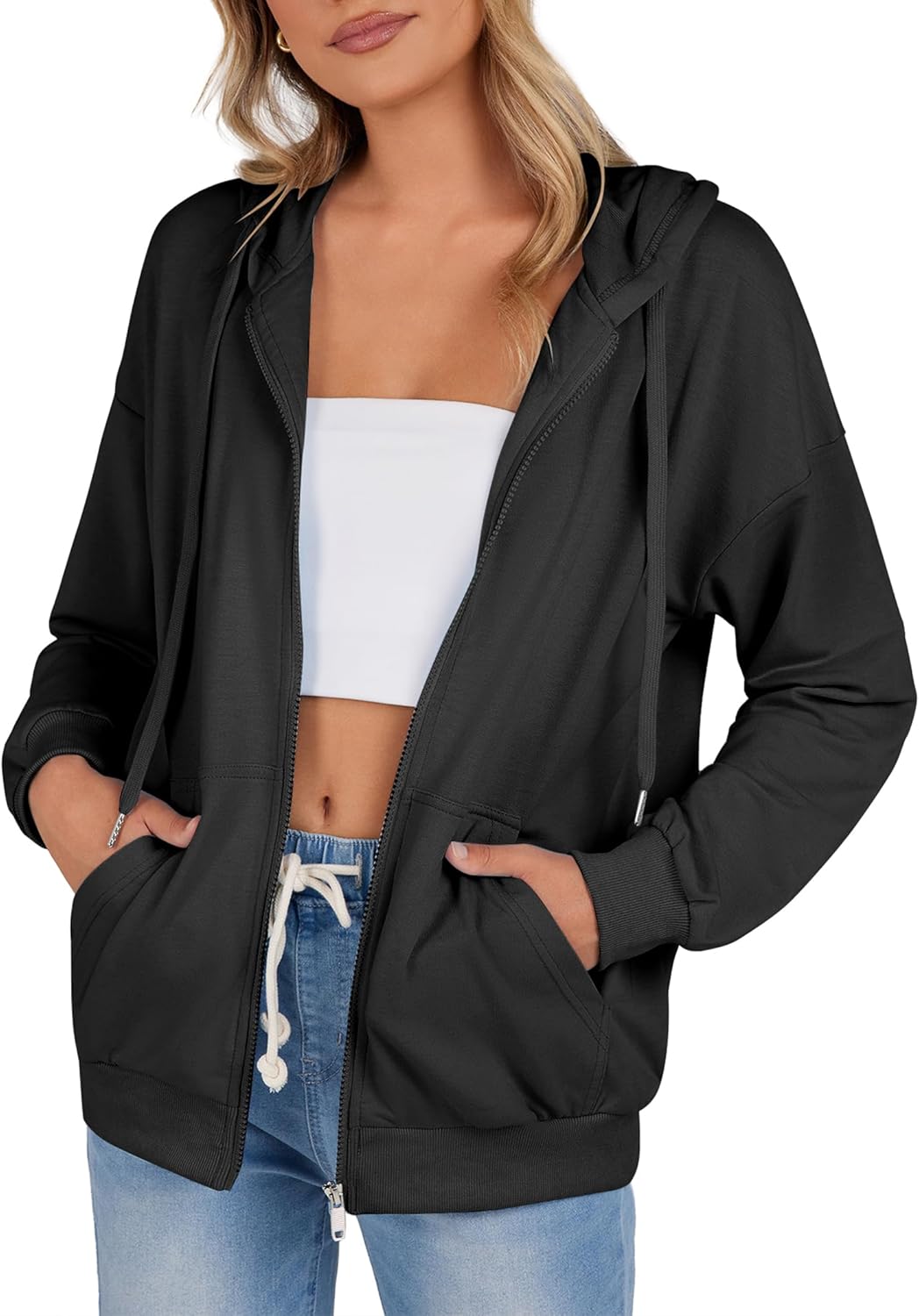 Zeagoo Women's Lightweight Hoodies Full Zip Up Oversized Sweatshirts with Pockets Long Sleeve Thin Casual Hooded Jackets - Image 2