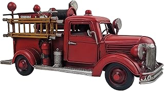 PARSAHO Collectible-Vehicles Vintage Diecast Truck Model Retro Metal Miniature Vehicles Fire Fighting Truck Decor Home Antique Truck Decor Automotive Decor 11.8' Long