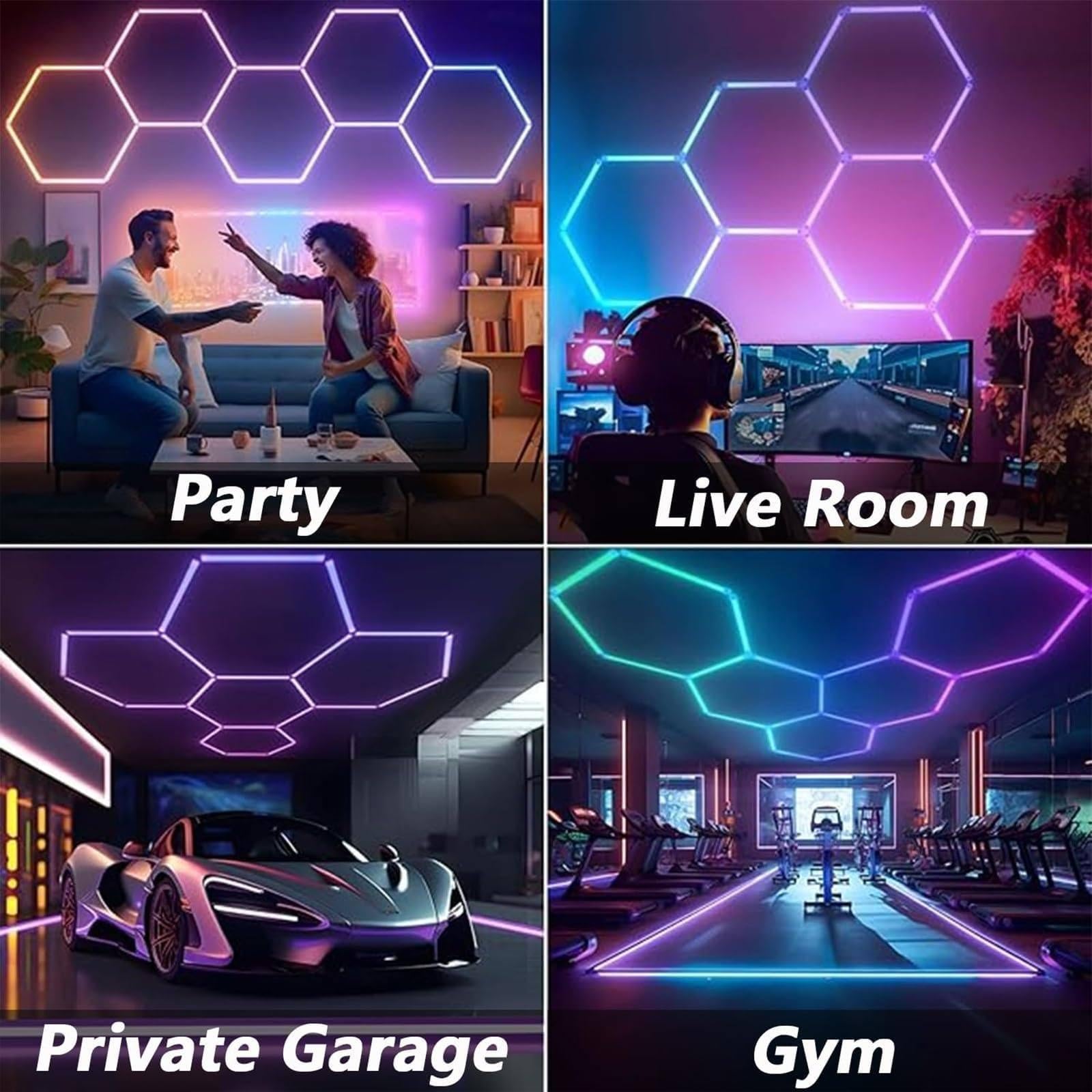 RGB Neon LED Garage Lampada Esagonale Plafoniera LED Nido d'Ape, Light Hexagon RGB con modalità Musicale, Remoto Controllo + App, per Decorazioni da Bar del Seminterrato della Sala da Gioco