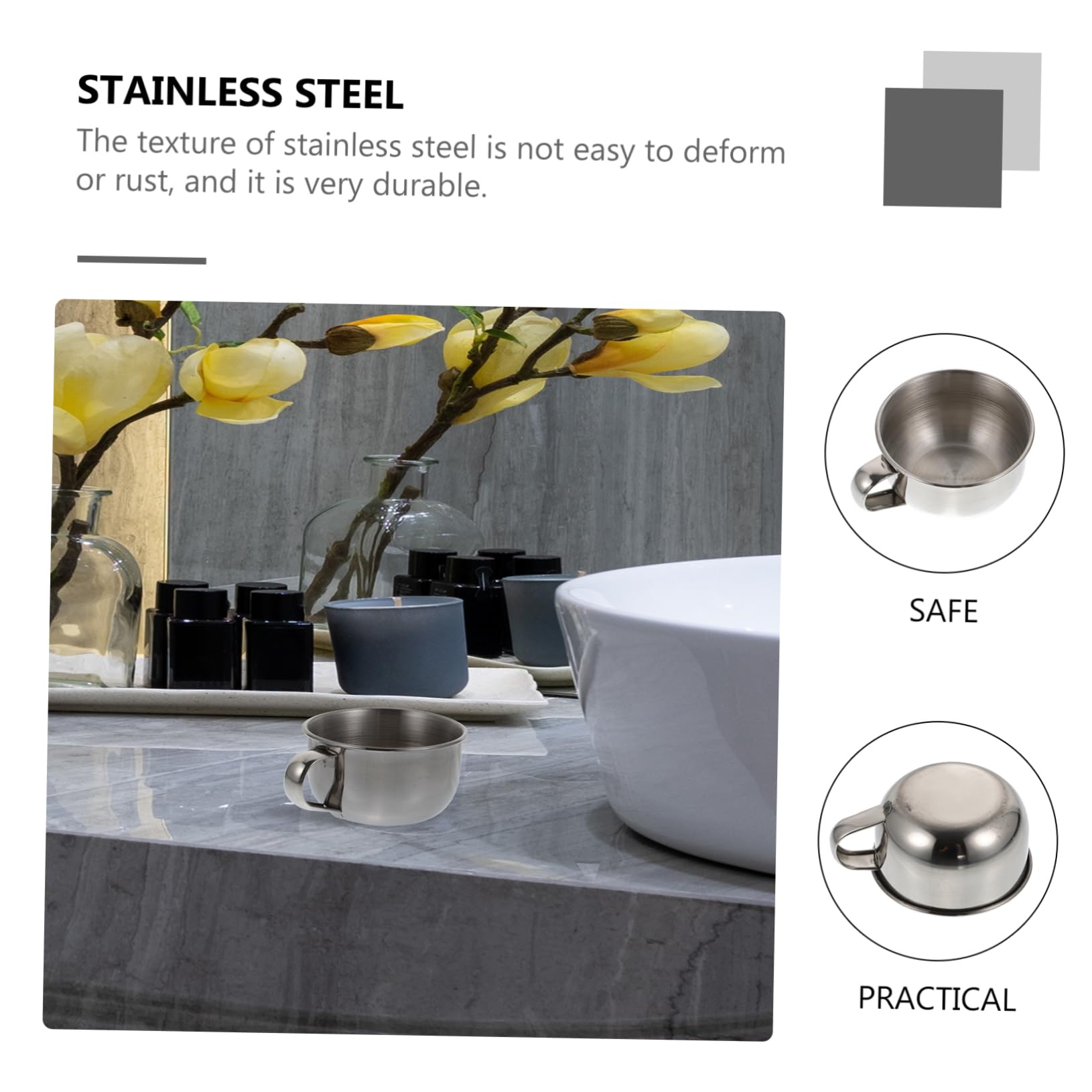 FOMIYES 4piezas Tazón De Afeitar De Acero Inoxidable Mango Cuenco Para Jabón De Afeitar Para Hombres y Diseño Simple y Práctico