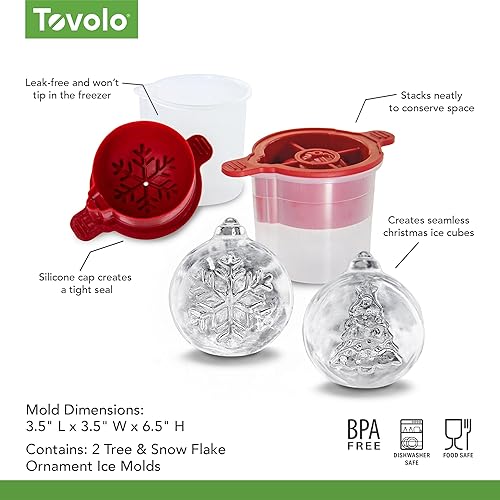 Miniatura 6 de Tovolo Moldes de hielo para adornos de copos de árbol y nieve, juego mixto de 2, para hacer hielo de bebida sin fugas, de fusión lenta para whisky,