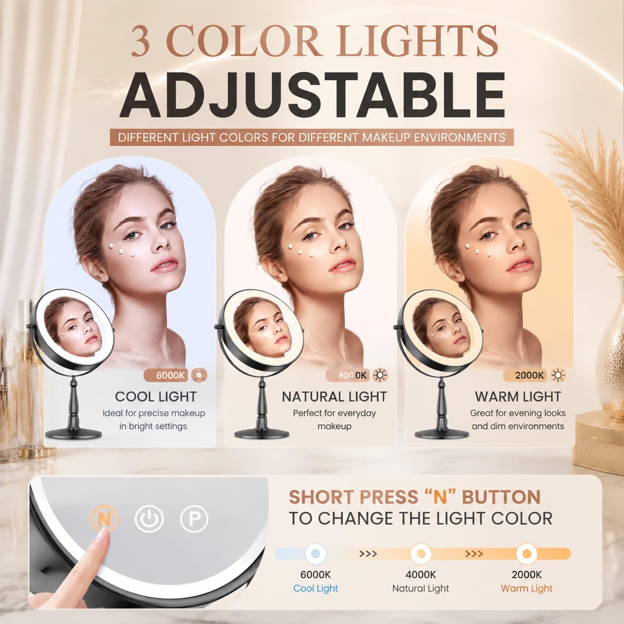 Lighted Makeup Mirror, 1X/20X Magnifying Vanity Mirror with Adjustable LED Lights