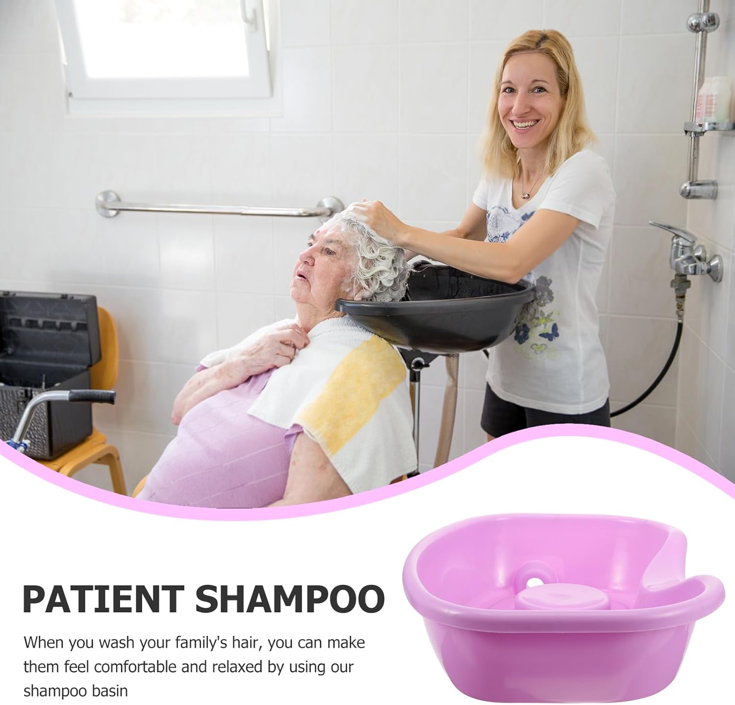 Healeved Portable Bedside Shampoo Basin with Comfortable Neck Rest for Elderly Bedridden Patients and Pregnant Women Large 17.71X13.77 Inch Hair Washing Basin for Home Care