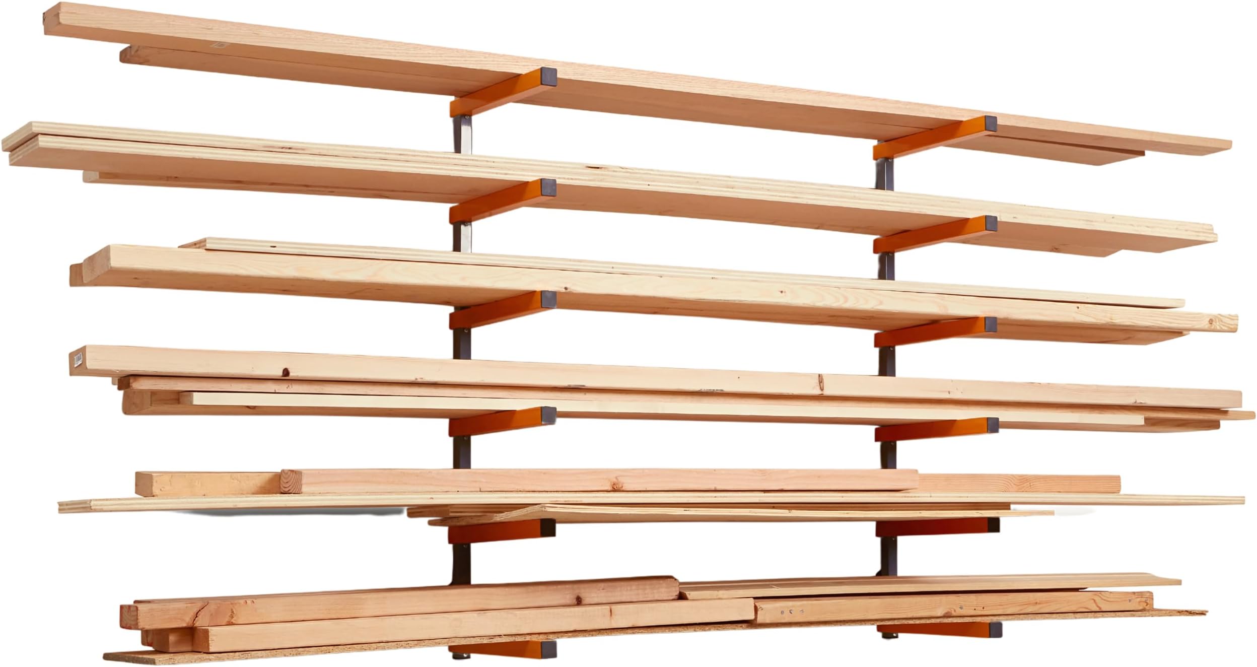 Wood Organizer and Lumber Storage Rack with 6-Level Wall Storage Racks – Indoor and Outdoor Use, In Orange PBR-001