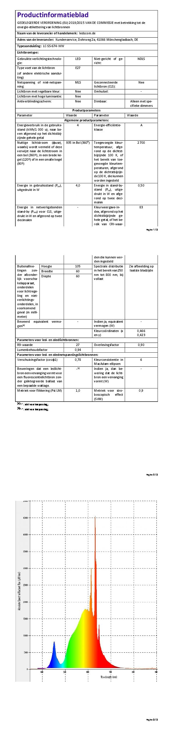 ledscom.de 10x lampadine LED E27, A60, classe di efficienza energetica A, bianco caldo (2700 K), 4 W, 935lm, smerigliate