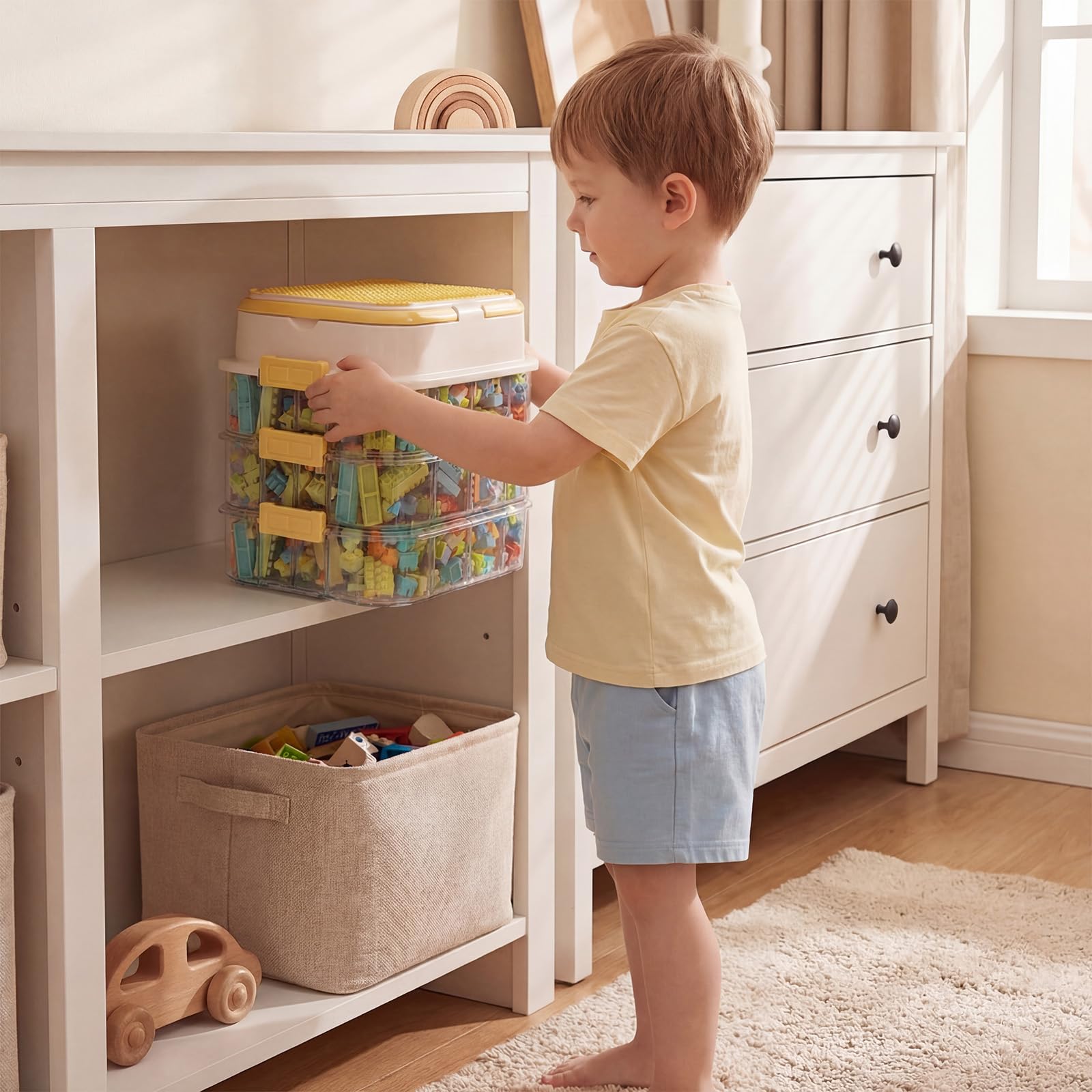 Boite Rangement pour Lego Briques, Empilable Boite de Rangement avec Couvercle pour Lego Briques pour Chambres d'enfants, Maison et Voyages
