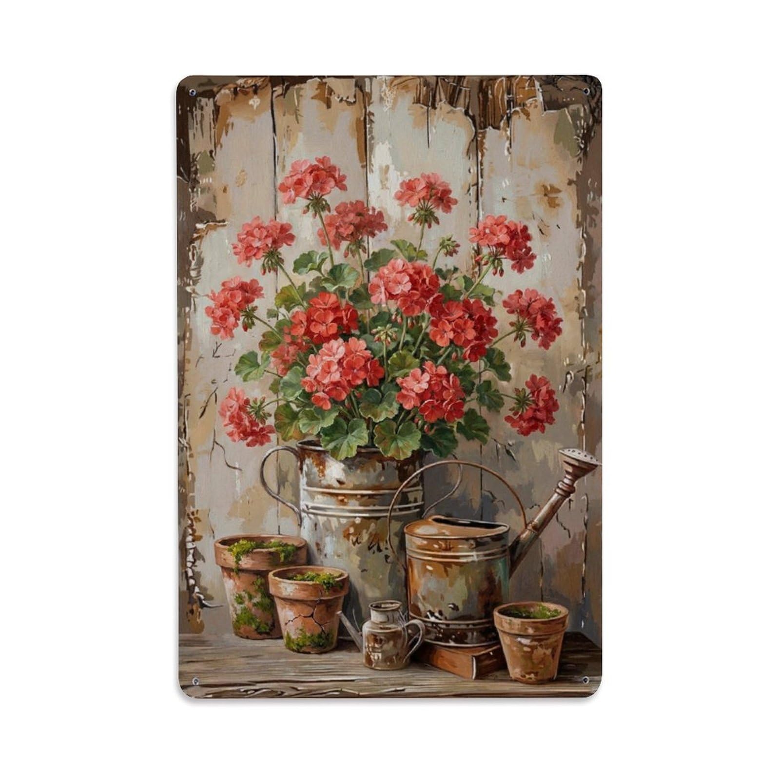 Vintage Flower Bunch Geranium Pastoral Aesthetics Metal Tin Sign