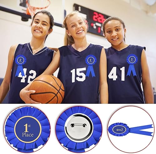 Miniatura 4 de Juego de rosetas de cinta de premio, cinta de participación, cinta de participación, cinta honorable, cintas de premio azul, medallas de primer