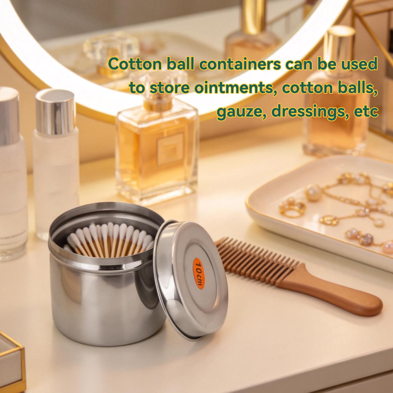 Organizador de almacenamiento para encimera de tocador de baño, caja contenedora de tarro de caja de acero inoxidable con tapa, vaso de bola de algodón para tarro de bote para bastoncillos de algodón