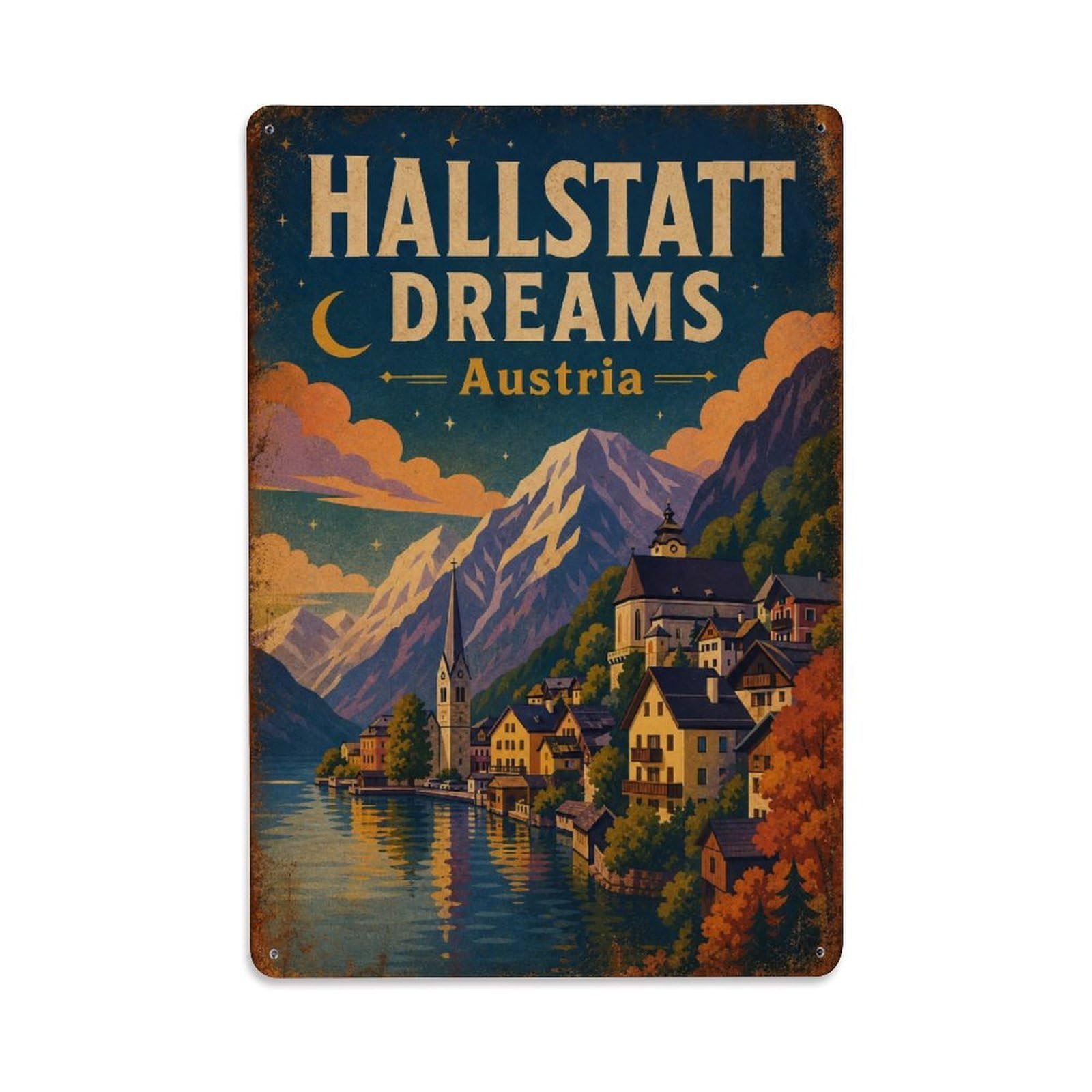Gead 8X12inch Style Vintage Travel Hallstatt Austria Dreams Metal Tin Sign