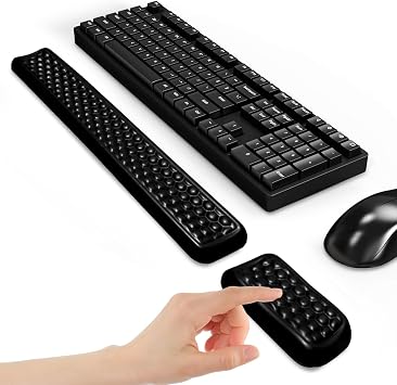 Leather Wrist Rest for Keyboard and Mouse, Comfort Memory Foam Wrist Rest with Non-Slip PU Base, Ergonomic Keyboard Wrist Support for Typing Pain Relief, Protect Hand and Arm Black