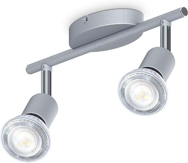 B.K.Licht LED Ceiling Spotlight Bar with 2X 5W GU10 Bulbs Included, Neutral Day White Light 4000K, rotatable & Swivel Design, Titan Finish