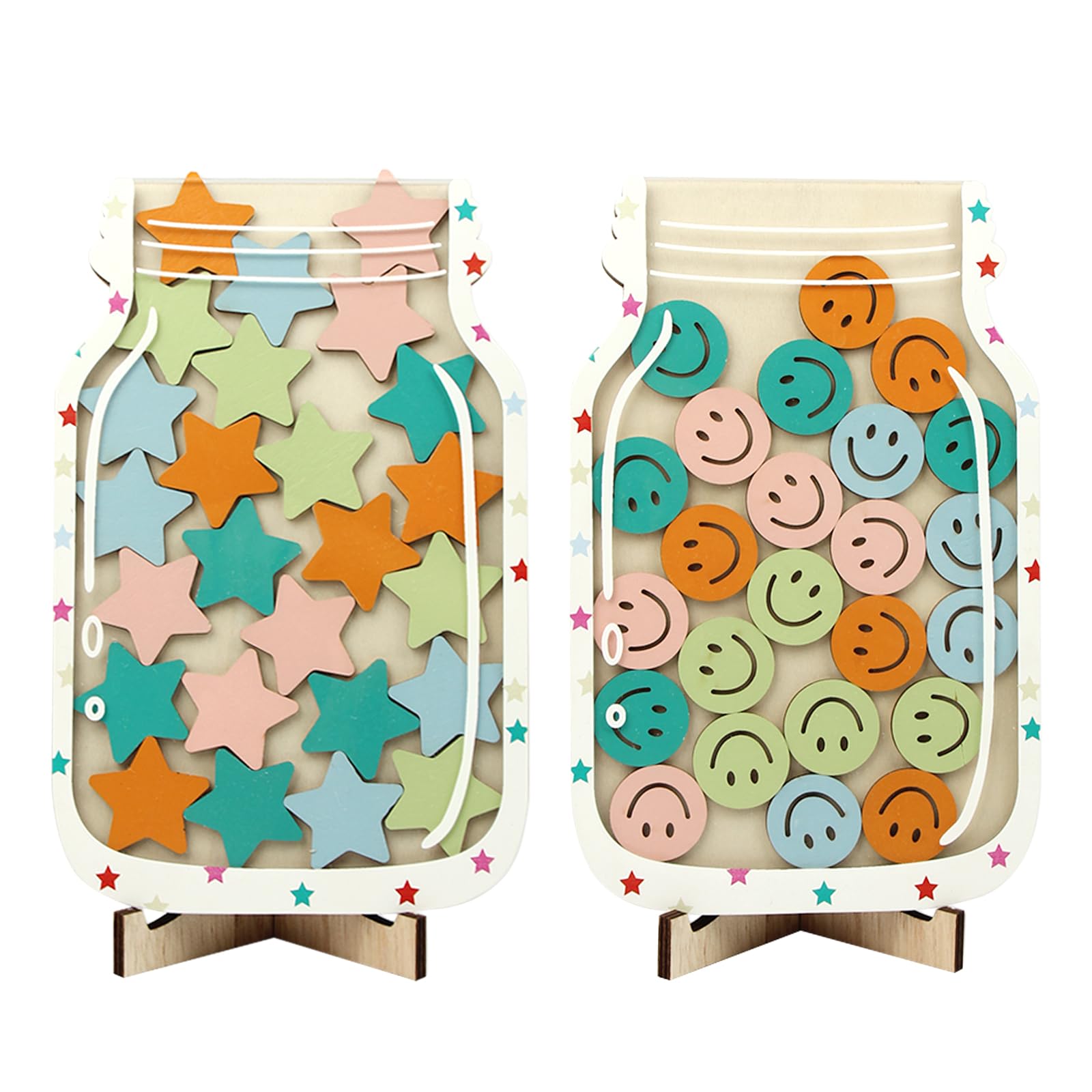 Confezione da 2 barattoli di ricompensa magnetici per bambini, con 25 gettoni a forma di stella e faccina sorridente, per casa e scuola