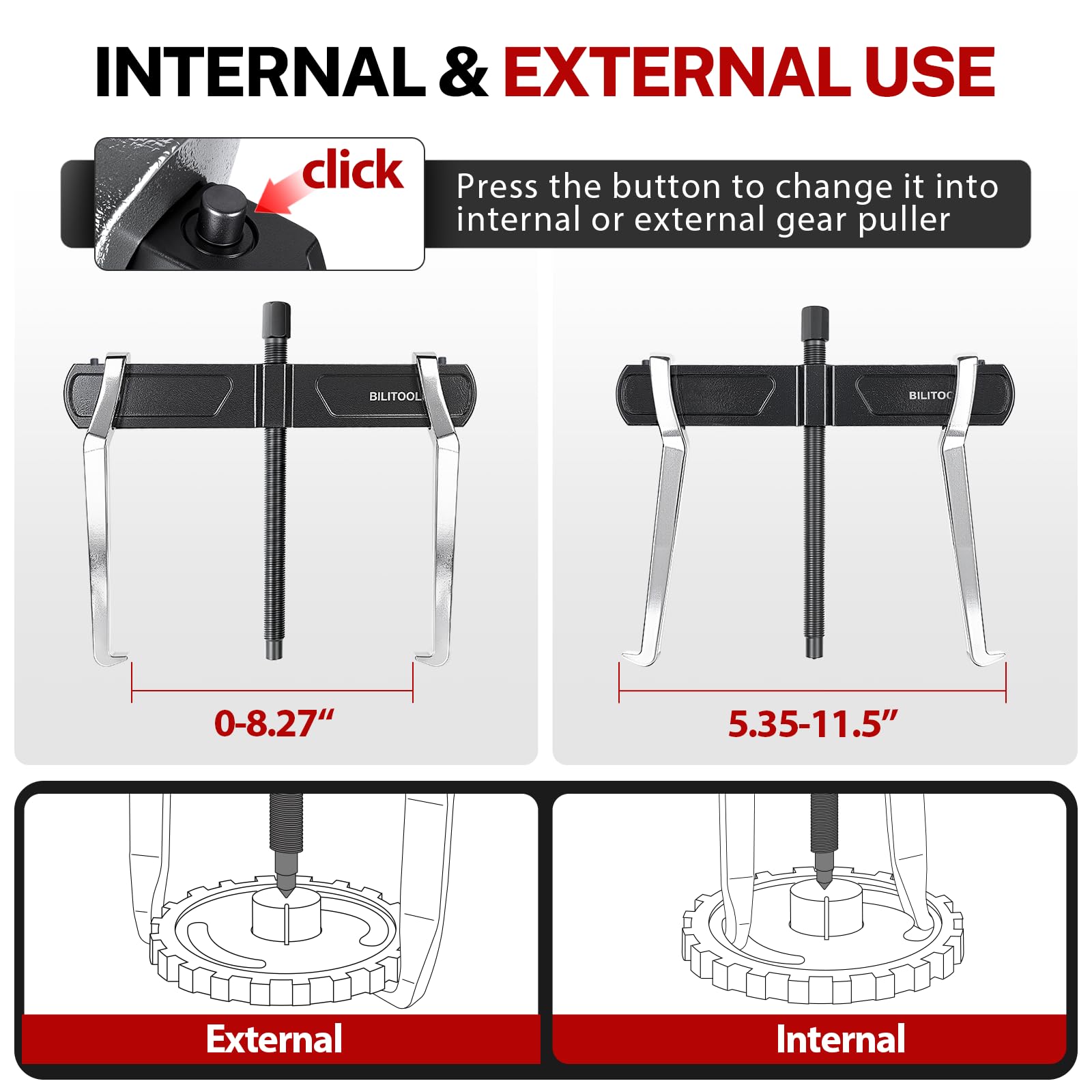 BILITOOLS Extractor de engranajes de 2 mandíbulas de 10 pulgadas, externo interno para la extracción de poleas rodamientos y engranajes