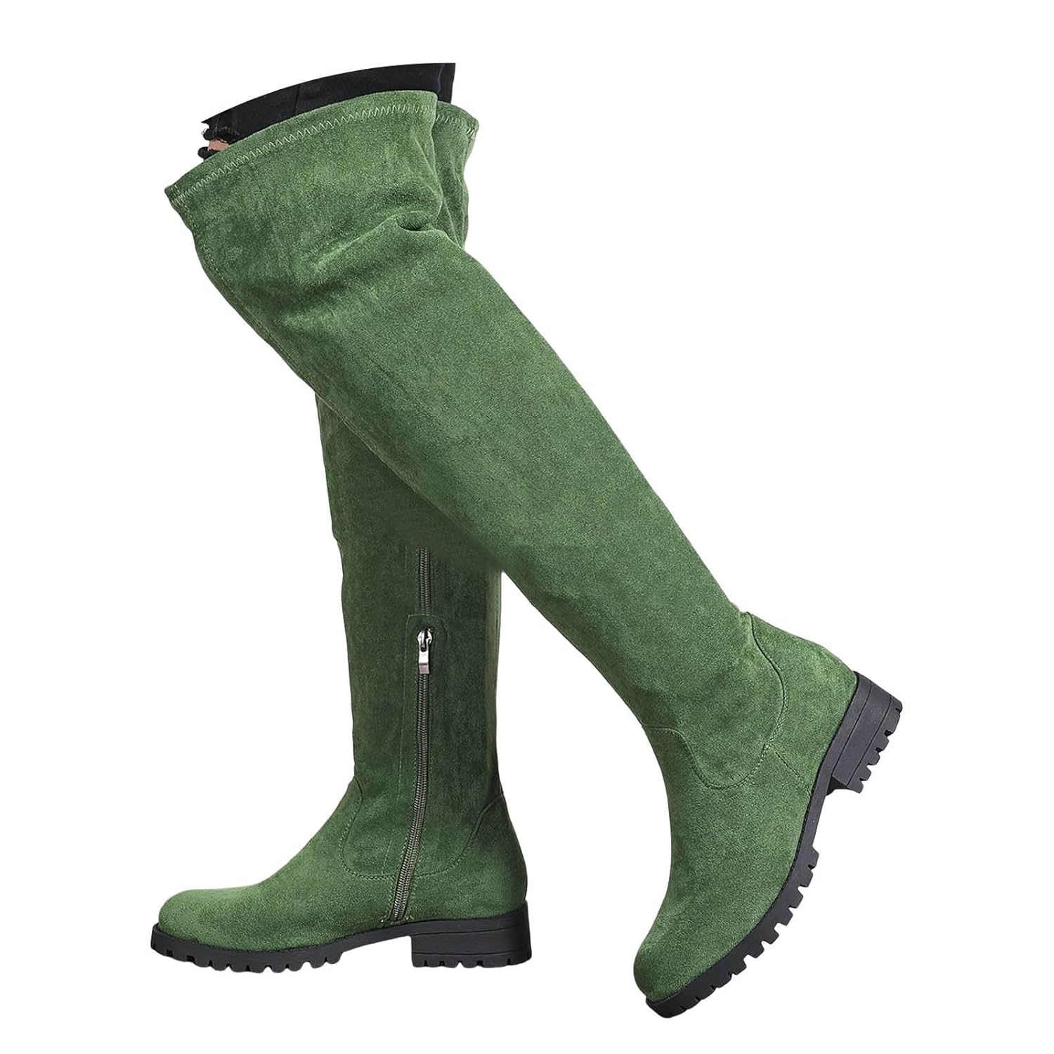 Over The Knee Boots for Women Platform Chunky Heel Long Stretch Thigh High Boots Comfortable Round Toe Side
