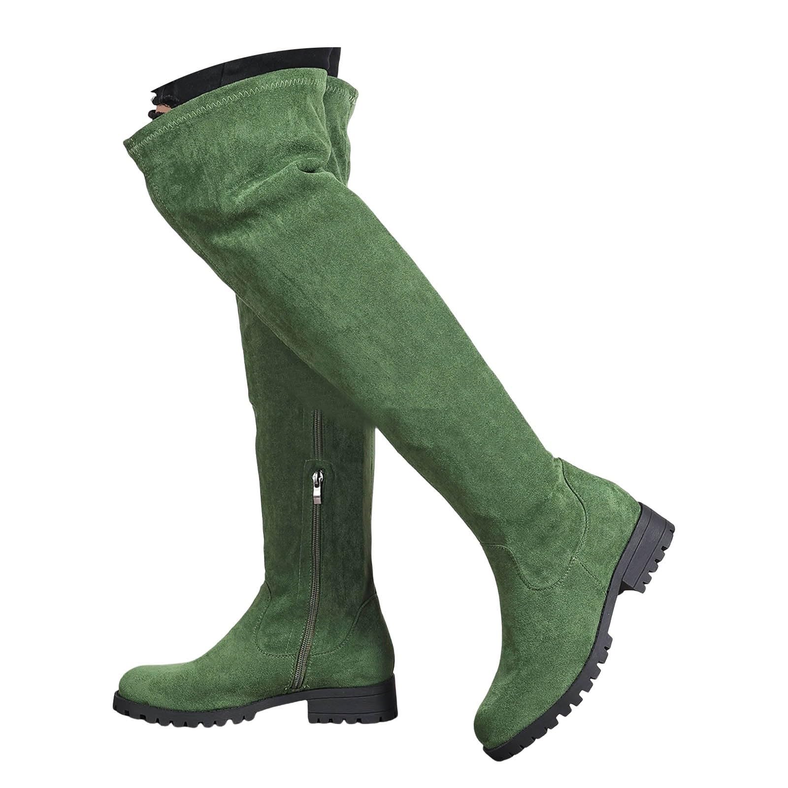 Over The Knee Boots for Women Platform Chunky Heel Long Stretch Thigh High Boots Comfortable Round Toe Side