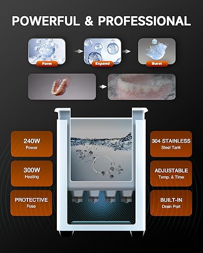 Miniatura 5 de Creworks Limpiador ultrasónico profesional de 10 L, limpiador de ultrasonido digital de 2.6 galones con modo Degas, máquina de limpieza ultrasónica