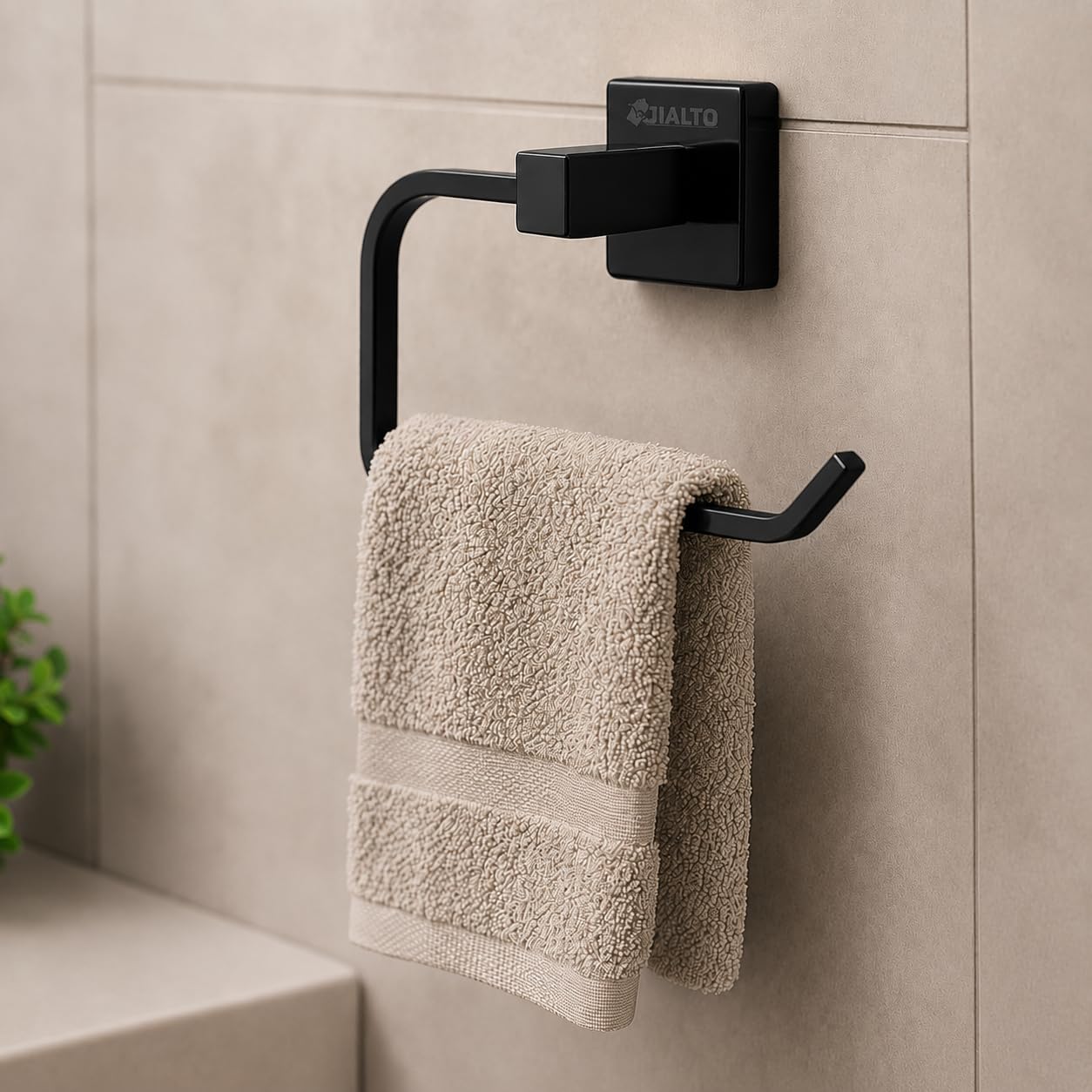 JIALTO 1 PCS Self Adhesive Towel Ring Matte Black, Oval Shaped Modern Hand Towel Holder, Stainless Steel Adhesive Hand Towel Hanger for Bathroom & Kithen Wall Mount (No Drilling) (Black) — Amazon image 13