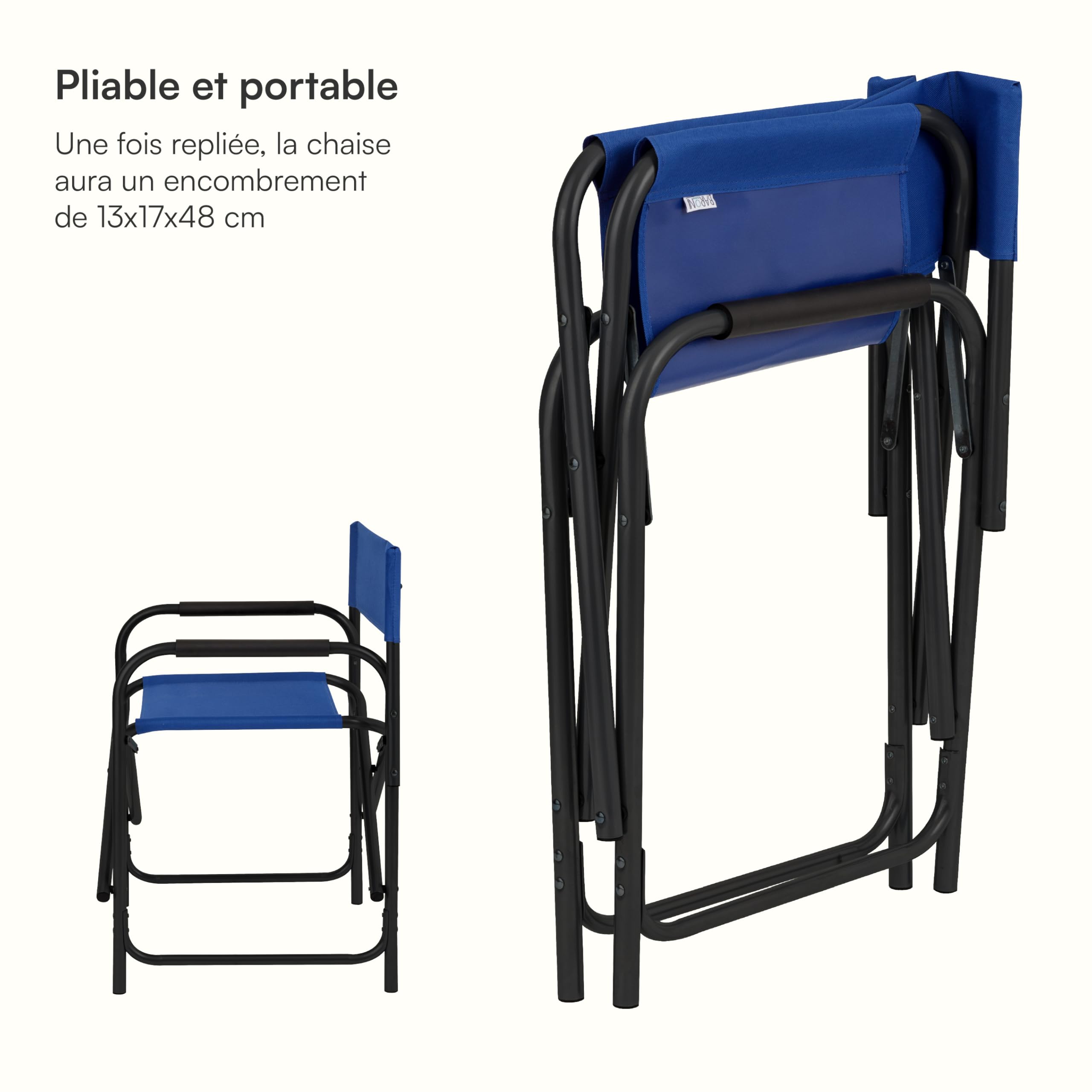 Baroni Home Chaise de réalisateur pliable en acier tubulaire, fauteuil ergonomique gain de place en toile pour camping, mer, plage, 56 x 44 x 76 cm, bleu