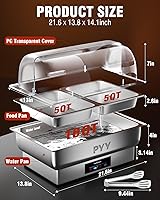 Vista 6 de PYY Electric Chafing Dish Buffet Set, Roll Top Chafing Dish, Stainless Steel Chaffing Server Set Chafer for Catering,Buffets (2 Half-Size with Lid)