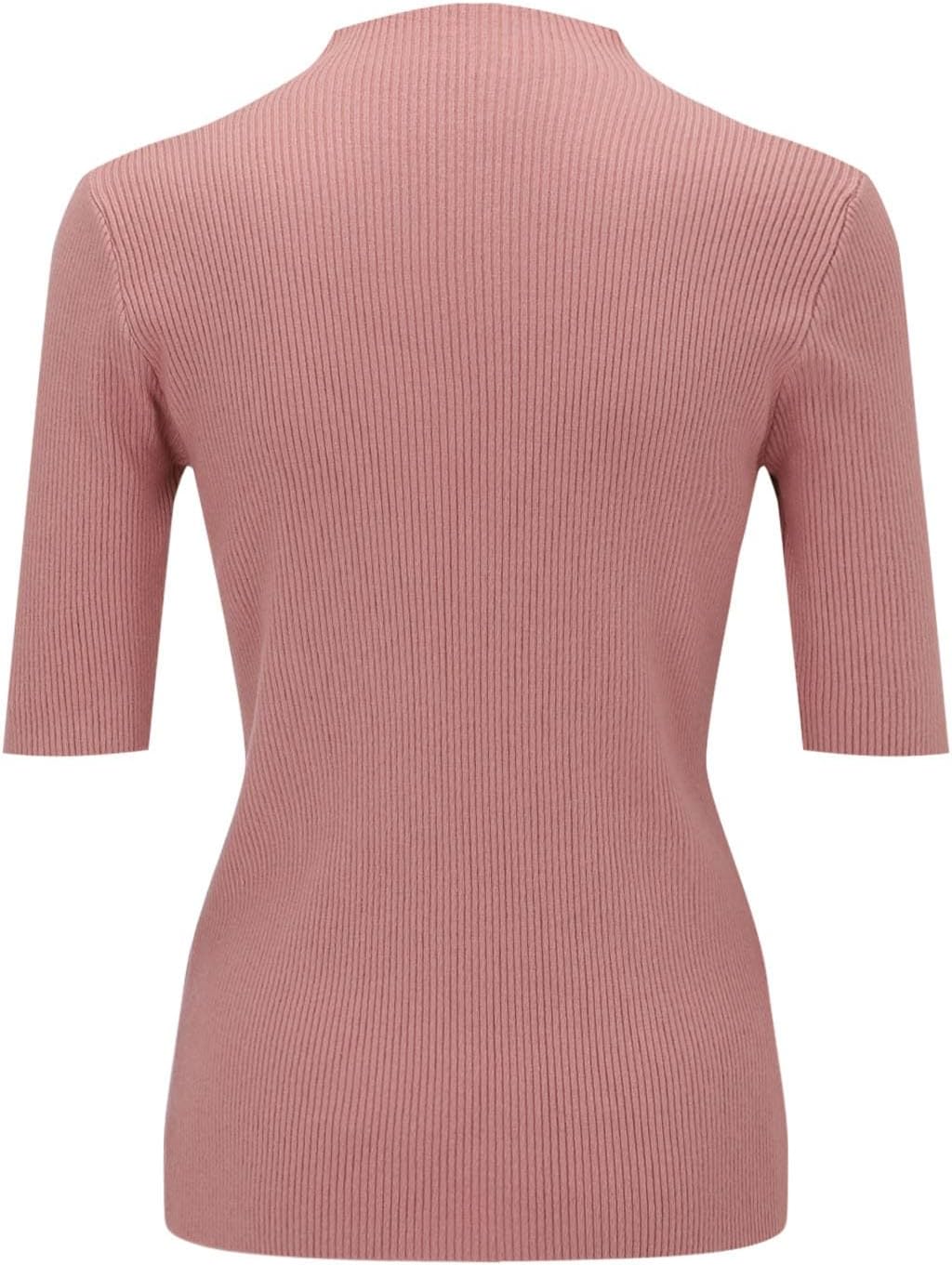 Women's 1/2 Sleeve Tops, Elbow Length Ribbed Cotton T Shirt Half Neck Spring Sweater Tee Slim Fit Casual Blouses