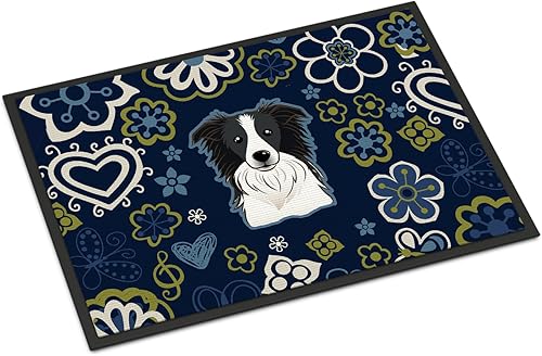 Miniatura 64 de Caroline's Treasures BB1449JMAT - Tapete de bienvenida de carlino negro, 24 x 36 pulgadas, tapete azul para puerta delantera, para interiores