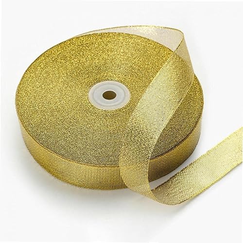 Miniatura 7 de Cinta dorada metálica con purpurina, 5 rollos de cinta de tela para coser, adornos artesanales, cinta decorativa para envolver regalos