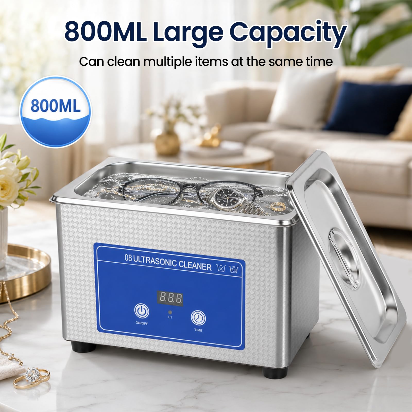 Ultraschallreinigungsgerät, Ultraschallreiniger, Ultraschallgerät, Ultrasonic Cleaner, für Zahnspangen,Brillen,Ringe,Uhren,Inklusive Reinigungstuch
