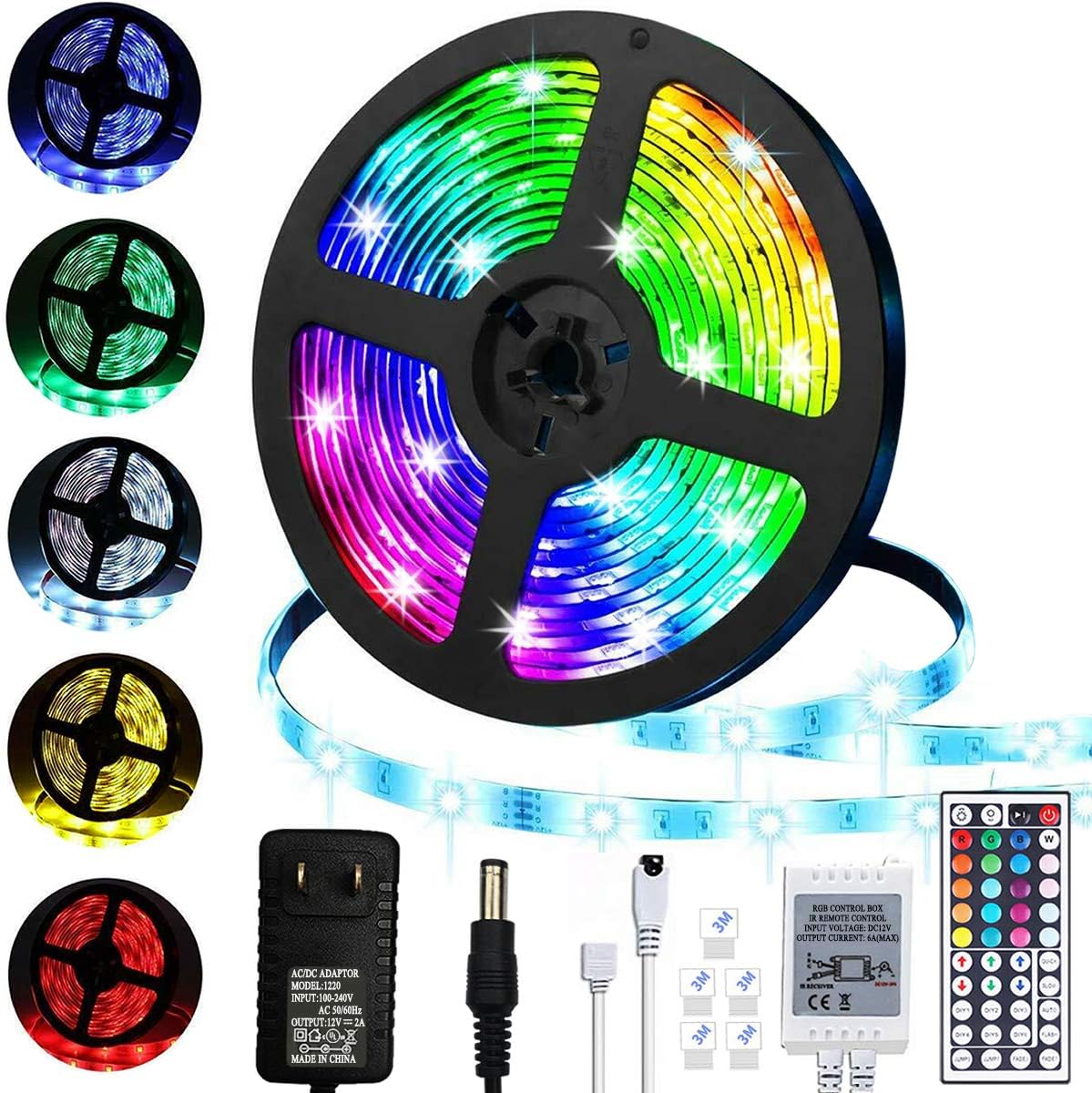 LiyuanQ LED Strip Lights, 16.4ft/5m RGB Color Changing Lighting Strip Tape Lights 150 LED 5050 Strip Rope Light with 44 Keys Remote Control Dimmable Mood Lighting for Home TV Kitchen DIY Decoration