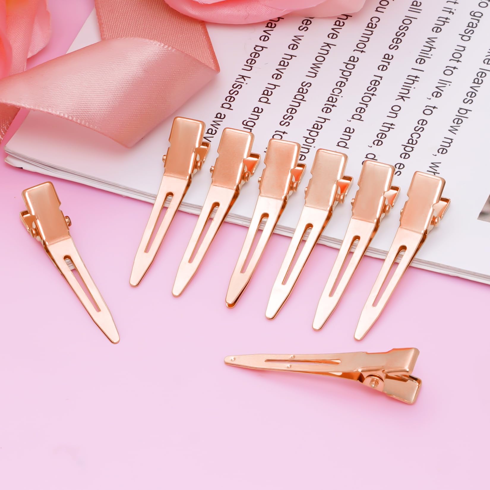 Bantoye - 50 pinzas rizadas de cocodrilo, 1.8 pulgadas, accesorios para el cabello para peinar, teñir el cabello, oro rosa