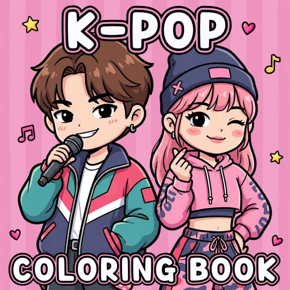 K-Pop Coloring Book: Cute Korean Idol Girls and Boys in Aesthetic Fashion, Dance and Fantasy Demon Scenes + Bold and Easy Designs for Kids, Teens & Adults