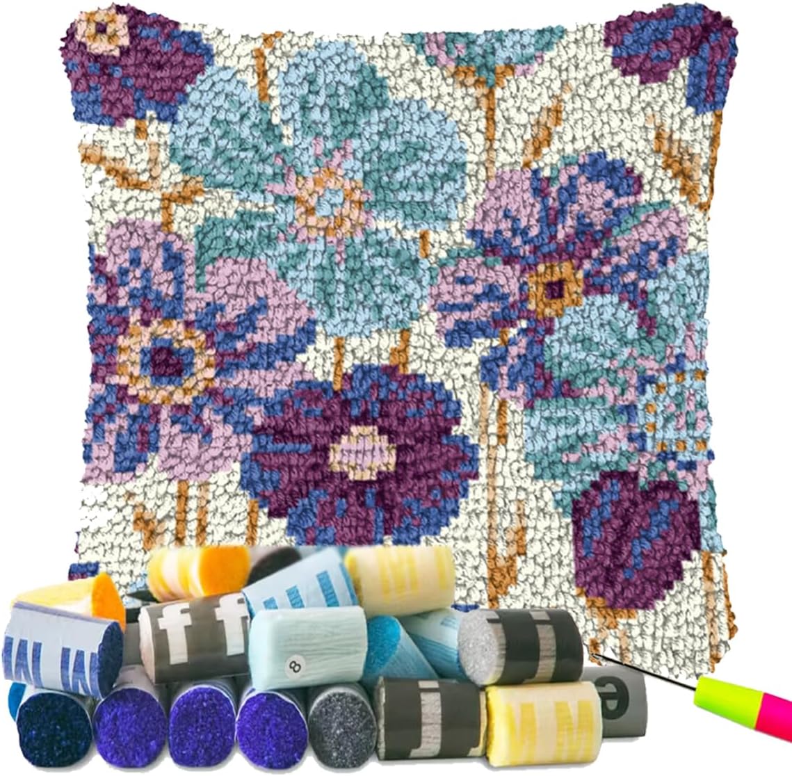 YOOTOM Latch Hook Pillow Kits for Adult, DIY Embroidery Latch Hook Kits Craft 17x17in, Home Decor & Gift